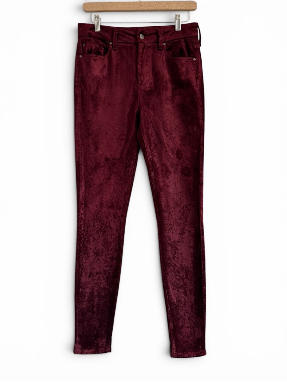 Fidelity Luna Vamp Burgundy Velvet Skinny Jeans Size 26 High Rise Stretch